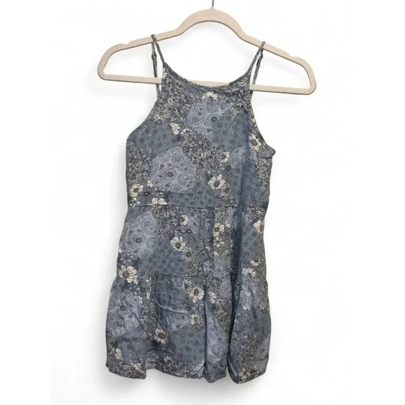 Abercrombie Kids Girls Floral Blue Tank Romper Pockets 13/14 - Picture 1 of 8